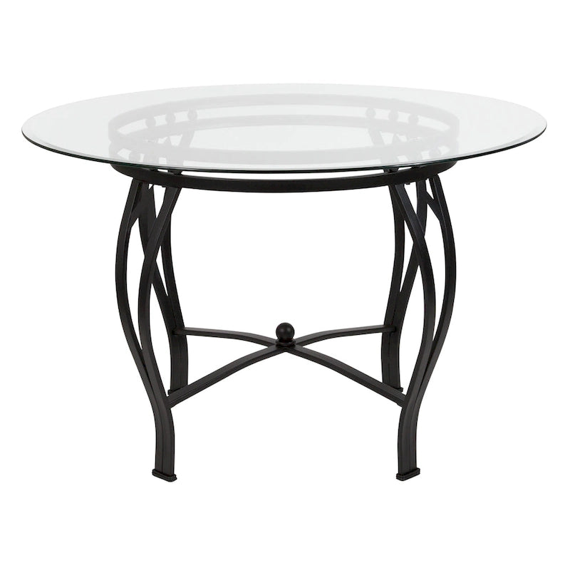 Table à manger ronde Syracuse 45 en verre avec cadre métallique incurvé