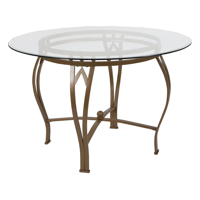 Table à manger ronde Syracuse 45 en verre avec cadre métallique incurvé