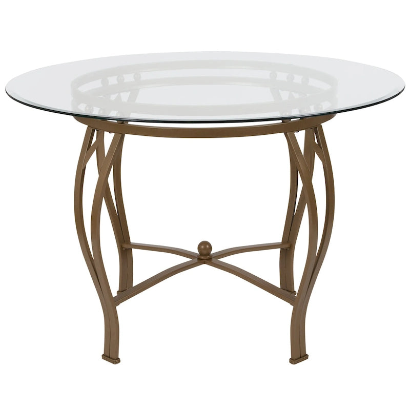 Table à manger ronde Syracuse 45 en verre avec cadre métallique incurvé