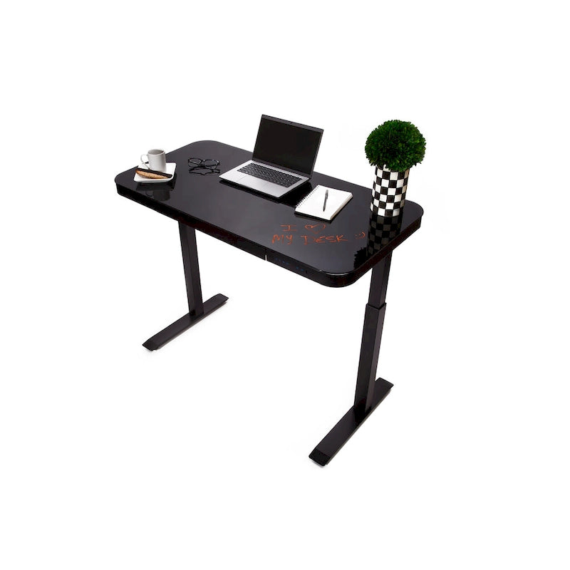 AIRLIFT Plateau de bureau électrique debout en verre trempé de 47,5 pouces, double port de charge USB 2,4 A, hauteur réglable jusqu'à 47,5 pouces de haut