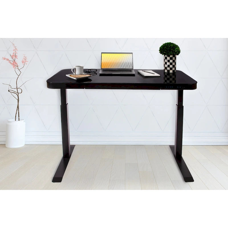 AIRLIFT Plateau de bureau électrique debout en verre trempé de 47,5 pouces, double port de charge USB 2,4 A, hauteur réglable jusqu'à 47,5 pouces de haut