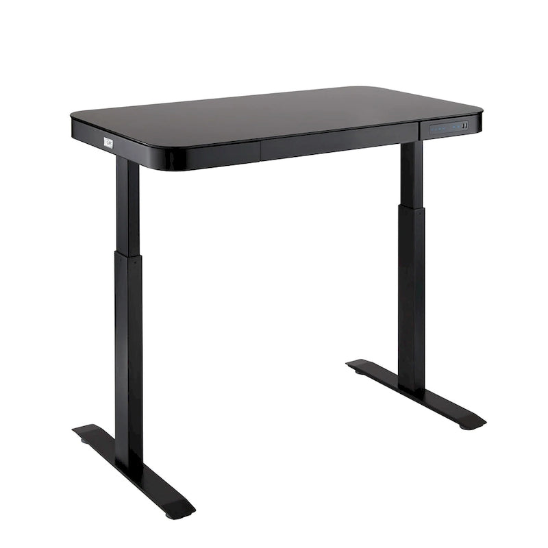 AIRLIFT Plateau de bureau électrique debout en verre trempé de 47,5 pouces, double port de charge USB 2,4 A, hauteur réglable jusqu'à 47,5 pouces de haut