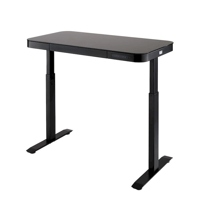 AIRLIFT Plateau de bureau électrique debout en verre trempé de 47,5 pouces, double port de charge USB 2,4 A, hauteur réglable jusqu'à 47,5 pouces de haut