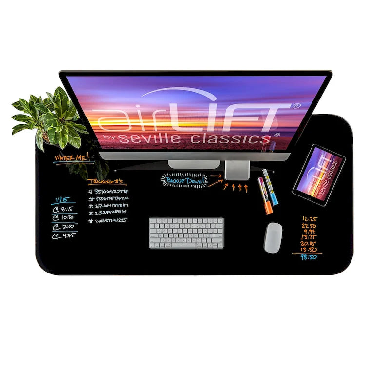 AIRLIFT Plateau de bureau électrique debout en verre trempé de 47,5 pouces, double port de charge USB 2,4 A, hauteur réglable jusqu'à 47,5 pouces de haut