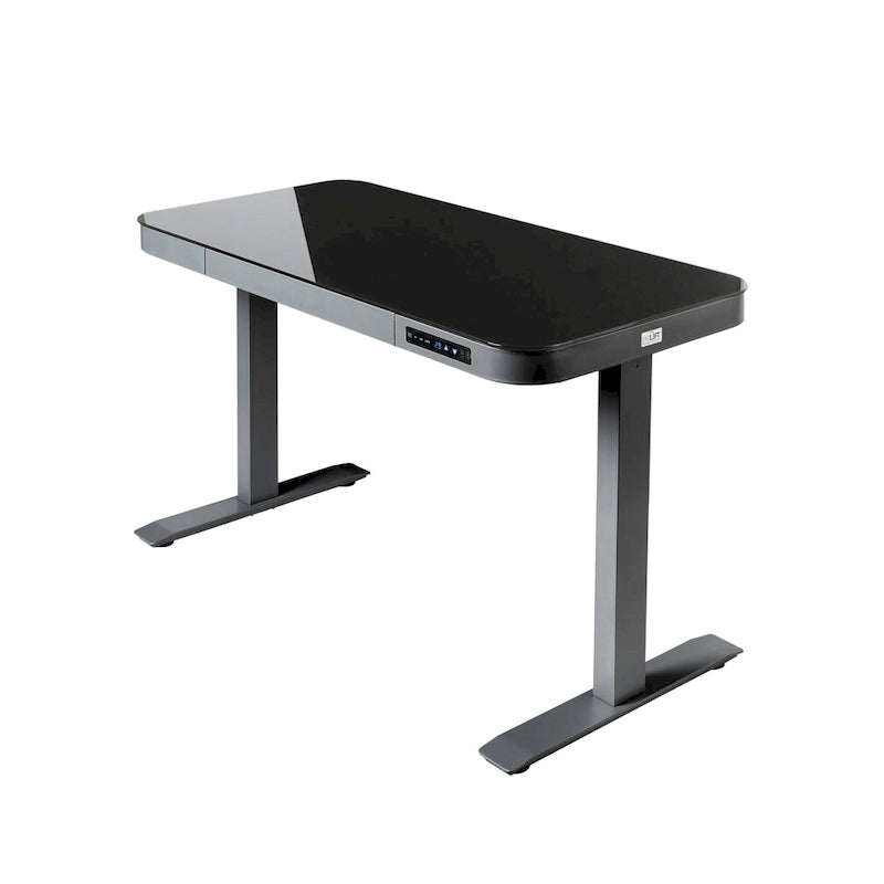 AIRLIFT Plateau de bureau électrique debout en verre trempé de 47,5 pouces, double port de charge USB 2,4 A, hauteur réglable jusqu'à 47,5 pouces de haut