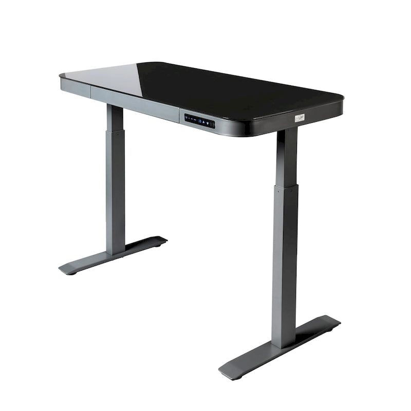 AIRLIFT Plateau de bureau électrique debout en verre trempé de 47,5 pouces, double port de charge USB 2,4 A, hauteur réglable jusqu'à 47,5 pouces de haut
