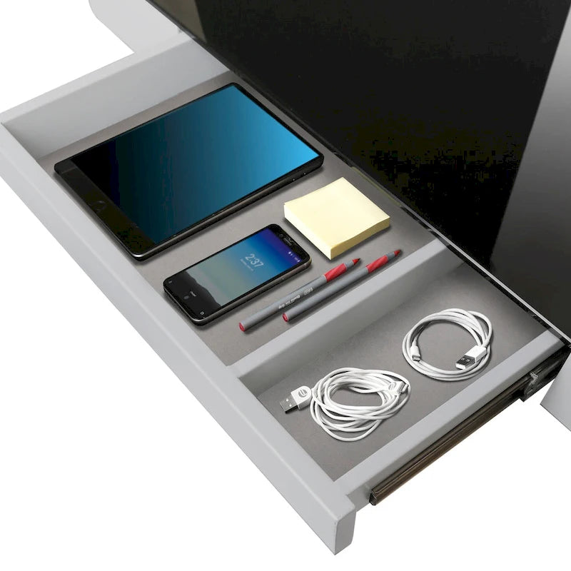 AIRLIFT Plateau de bureau électrique debout en verre trempé de 47,5 pouces, double port de charge USB 2,4 A, hauteur réglable jusqu'à 47,5 pouces de haut