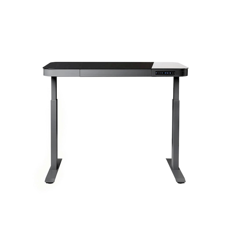 AIRLIFT Plateau de bureau électrique debout en verre trempé de 47,5 pouces, double port de charge USB 2,4 A, hauteur réglable jusqu'à 47,5 pouces de haut