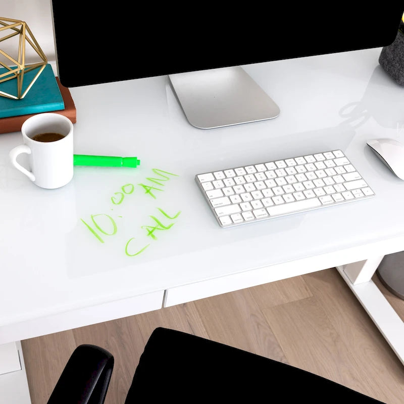 AIRLIFT Plateau de bureau électrique debout en verre trempé de 47,5 pouces, double port de charge USB 2,4 A, hauteur réglable jusqu'à 47,5 pouces de haut