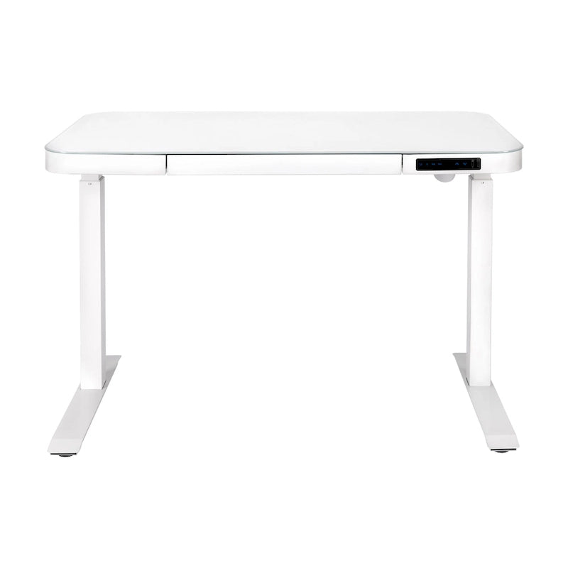 AIRLIFT Plateau de bureau électrique debout en verre trempé de 47,5 pouces, double port de charge USB 2,4 A, hauteur réglable jusqu'à 47,5 pouces de haut