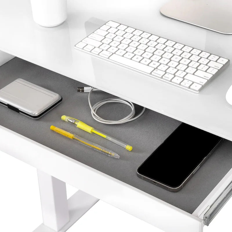 AIRLIFT Plateau de bureau électrique debout en verre trempé de 47,5 pouces, double port de charge USB 2,4 A, hauteur réglable jusqu'à 47,5 pouces de haut