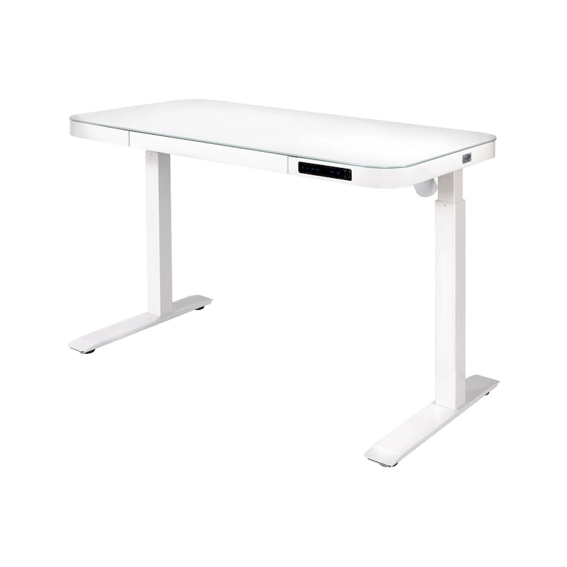 AIRLIFT Plateau de bureau électrique debout en verre trempé de 47,5 pouces, double port de charge USB 2,4 A, hauteur réglable jusqu'à 47,5 pouces de haut