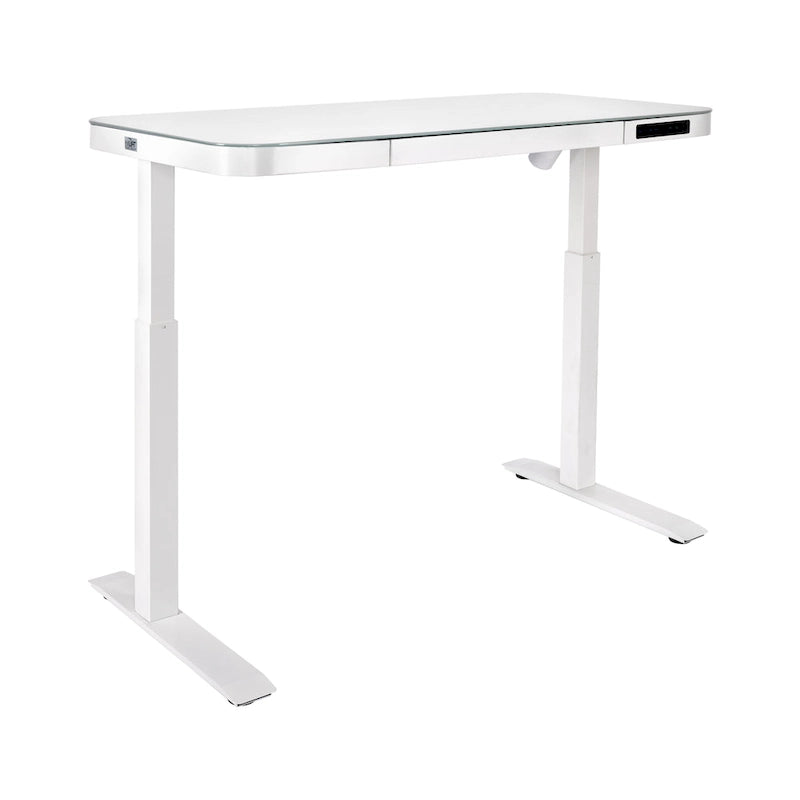 AIRLIFT Plateau de bureau électrique debout en verre trempé de 47,5 pouces, double port de charge USB 2,4 A, hauteur réglable jusqu'à 47,5 pouces de haut