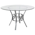 Table à manger ronde en verre de 48 po avec cadre métallique style croissant - 48 L x 48 P x 29,5 H - 48 L x 48 P x 29,5 H