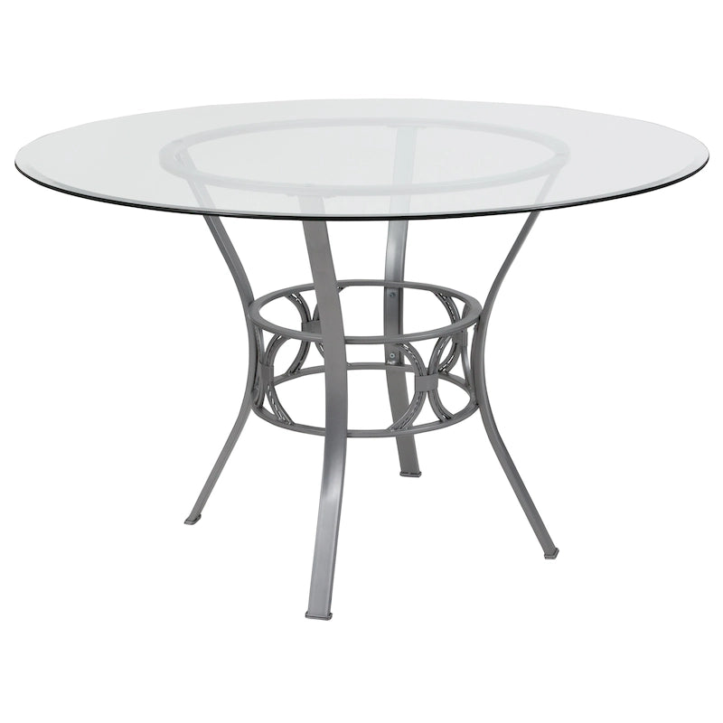 Table à manger ronde en verre de 48 po avec cadre métallique style croissant - 48 L x 48 P x 29,5 H - 48 L x 48 P x 29,5 H