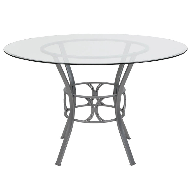Table à manger ronde en verre de 48 po avec cadre métallique style croissant - 48 L x 48 P x 29,5 H - 48 L x 48 P x 29,5 H