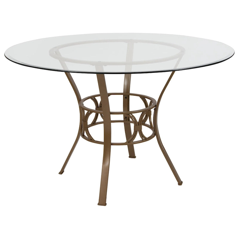 Table à manger ronde en verre de 48 po avec cadre métallique style croissant - 48 L x 48 P x 29,5 H - 48 L x 48 P x 29,5 H