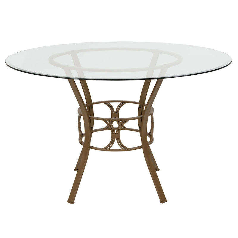 Table à manger ronde en verre de 48 po avec cadre métallique style croissant - 48 L x 48 P x 29,5 H - 48 L x 48 P x 29,5 H