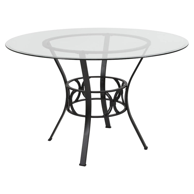 Table à manger ronde en verre de 48 po avec cadre métallique style croissant - 48 L x 48 P x 29,5 H - 48 L x 48 P x 29,5 H