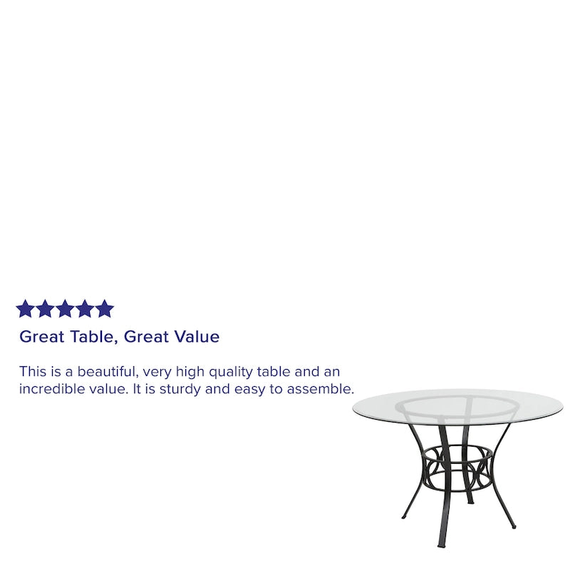 Table à manger ronde en verre de 48 po avec cadre métallique style croissant - 48 L x 48 P x 29,5 H - 48 L x 48 P x 29,5 H