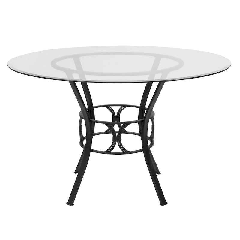Table à manger ronde en verre de 48 po avec cadre métallique style croissant - 48 L x 48 P x 29,5 H - 48 L x 48 P x 29,5 H