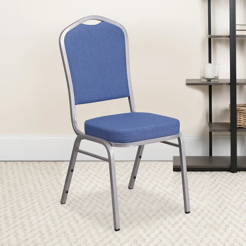 Chaises de banquet empilables avec dossier Couronne en acier et tissu bleu (Lot de 4)