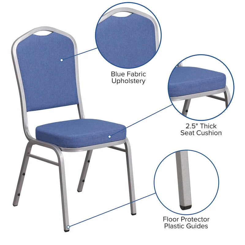 Chaises de banquet empilables avec dossier Couronne en acier et tissu bleu (Lot de 4)