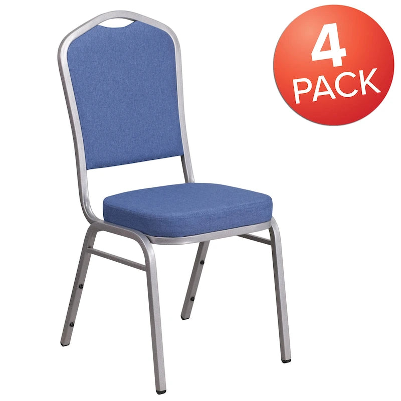 Chaises de banquet empilables avec dossier Couronne en acier et tissu bleu (Lot de 4)