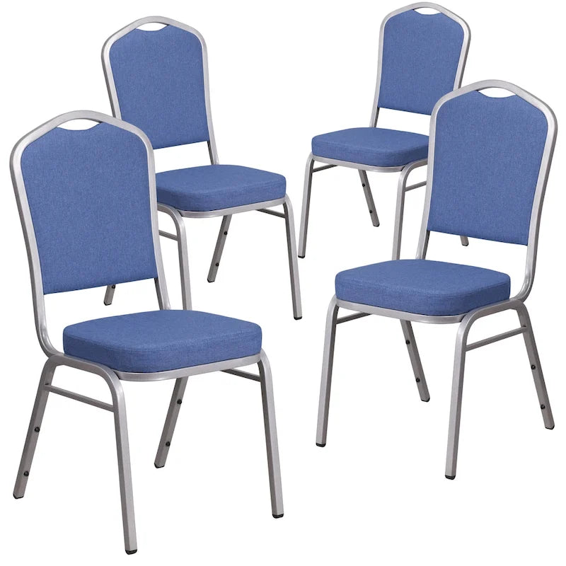 Chaises de banquet empilables avec dossier Couronne en acier et tissu bleu (Lot de 4)