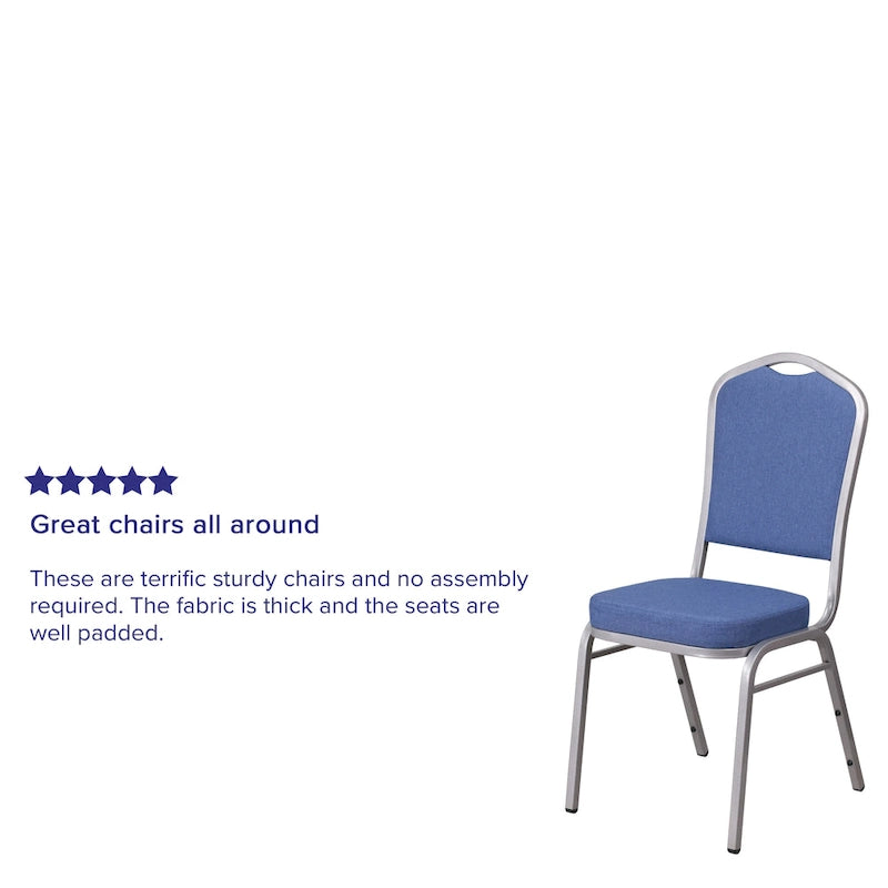 Chaises de banquet empilables avec dossier Couronne en acier et tissu bleu (Lot de 4)