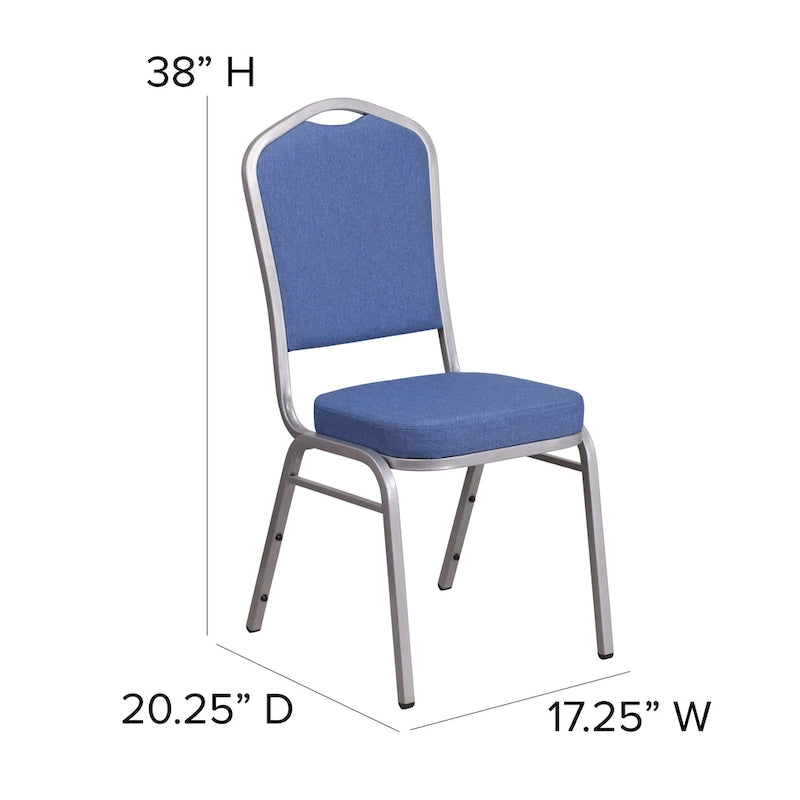 Chaises de banquet empilables avec dossier Couronne en acier et tissu bleu (Lot de 4)
