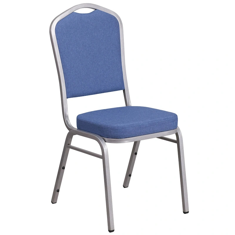 Chaises de banquet empilables avec dossier Couronne en acier et tissu bleu (Lot de 4)