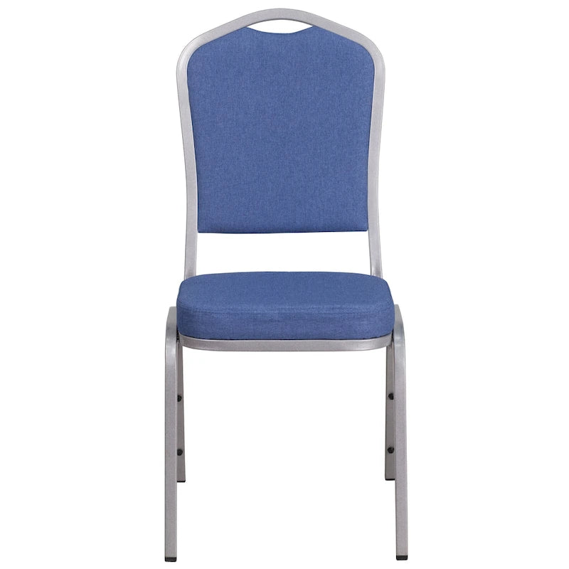 Chaises de banquet empilables avec dossier Couronne en acier et tissu bleu (Lot de 4)