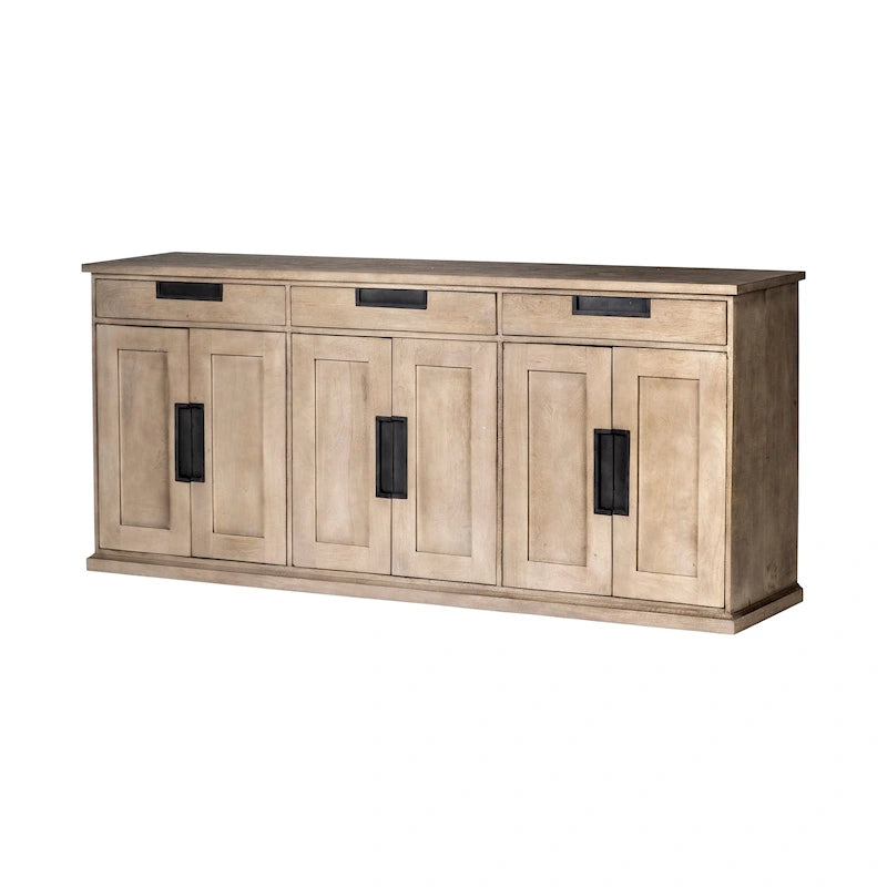 Buffet Braxton III en bois massif brun naturel avec 3 tiroirs et 6 portes - 81,5L x 18,5P x 36,0H