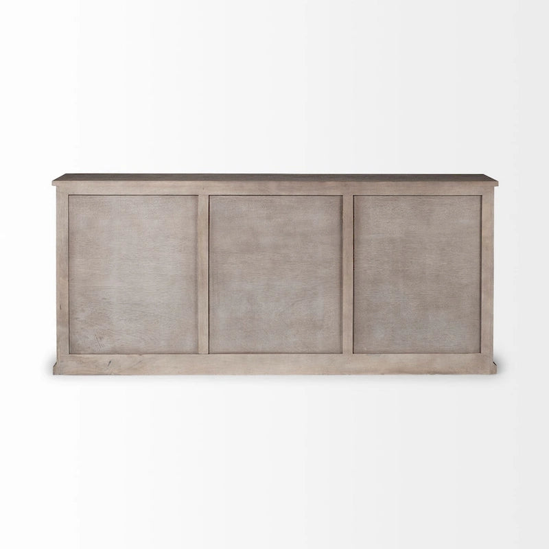 Buffet Braxton III en bois massif brun naturel avec 3 tiroirs et 6 portes - 81,5L x 18,5P x 36,0H