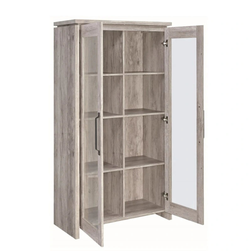 Vitrine spacieuse en bois avec deux portes vitrées, grise