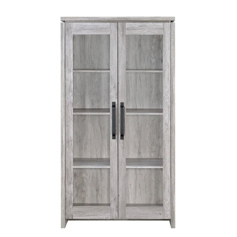 Vitrine spacieuse en bois avec deux portes vitrées, grise