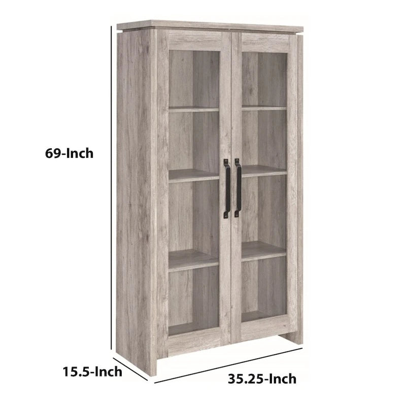 Vitrine spacieuse en bois avec deux portes vitrées, grise