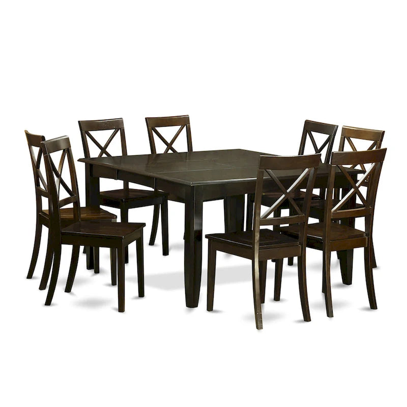 Ensemble de salle à manger East West Furniture, comprenant une table carrée en bois avec rallonge papillon et 8 chaises de salle à manger, Cappuccino.
