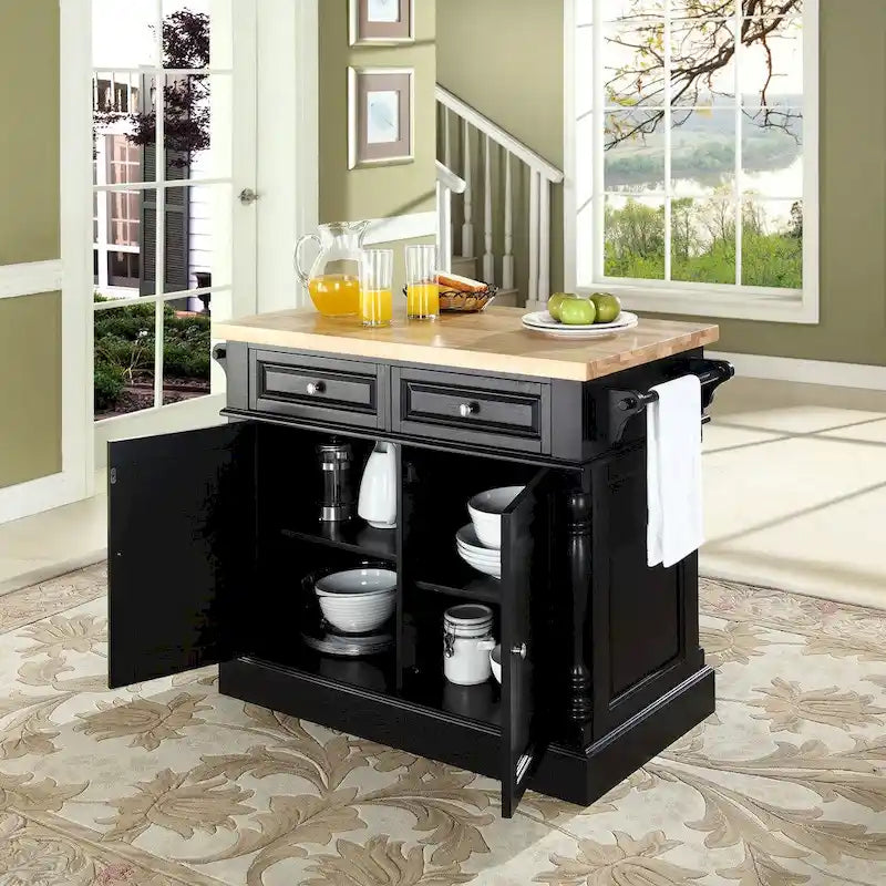Îlot de cuisine Crosley Oxford avec plateau en bois massif, finition noire - 23p x 47,75L x 35,75H