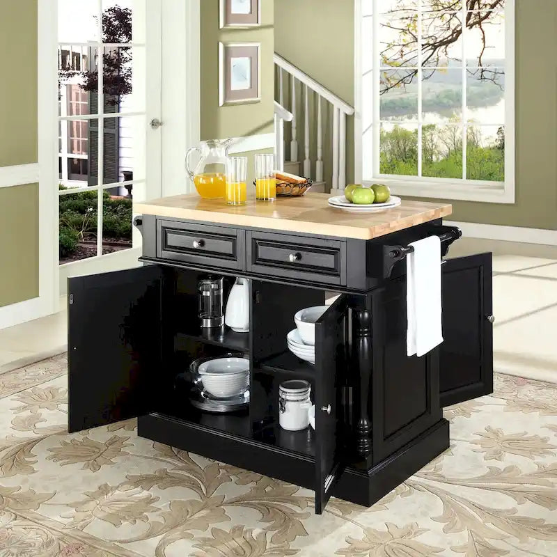 Îlot de cuisine Crosley Oxford avec plateau en bois massif, finition noire - 23p x 47,75L x 35,75H
