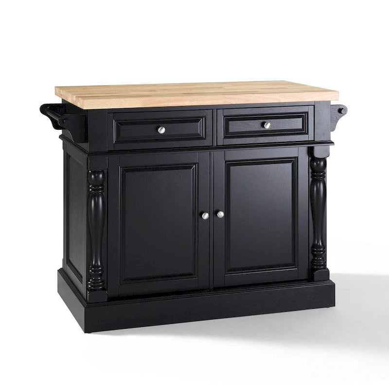 Îlot de cuisine Crosley Oxford avec plateau en bois massif, finition noire - 23p x 47,75L x 35,75H