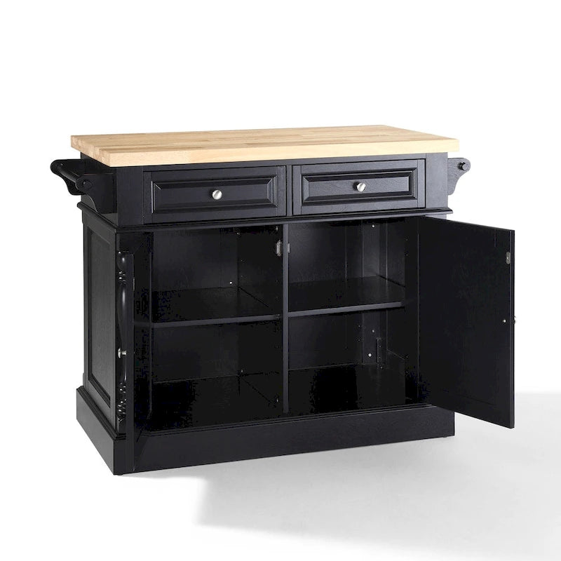 Îlot de cuisine Crosley Oxford avec plateau en bois massif, finition noire - 23p x 47,75L x 35,75H