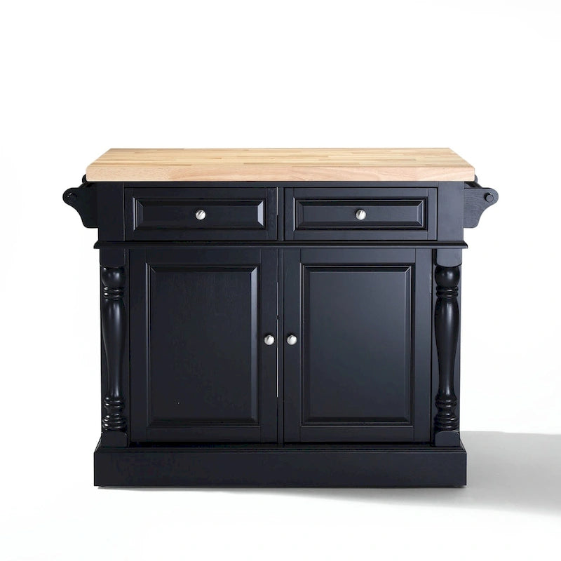 Îlot de cuisine Crosley Oxford avec plateau en bois massif, finition noire - 23p x 47,75L x 35,75H