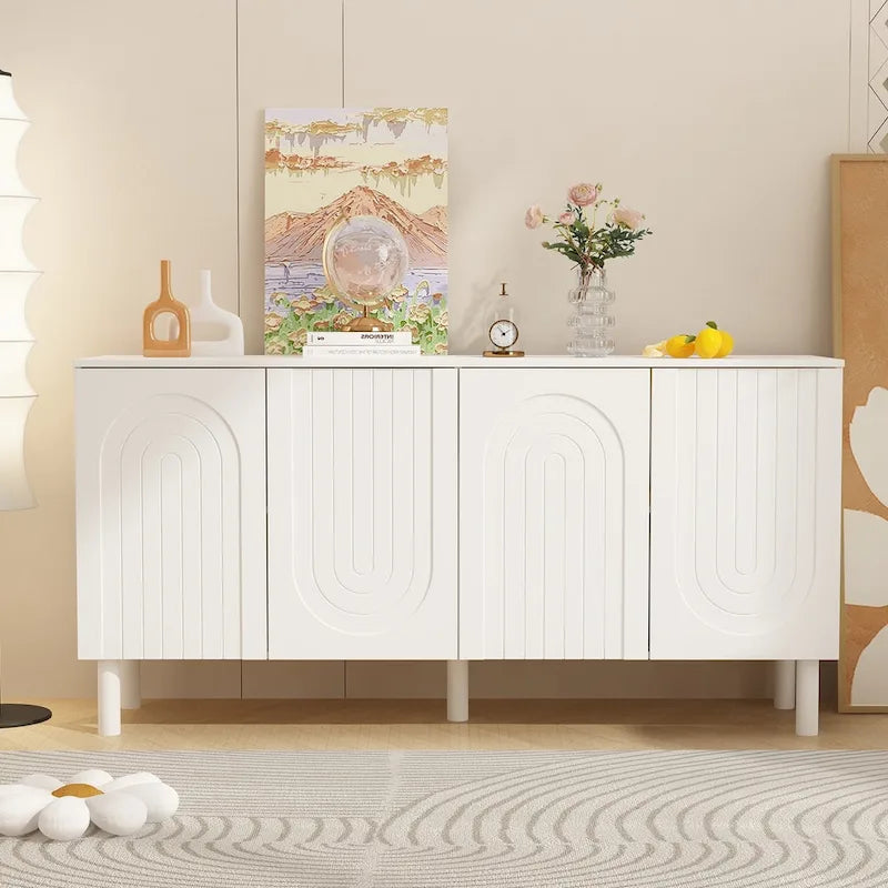 Buffet de rangement à 4 portes avec table d'appoint - 63,2" de largeur