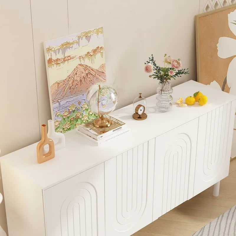 Buffet de rangement à 4 portes avec table d'appoint - 63,2" de largeur