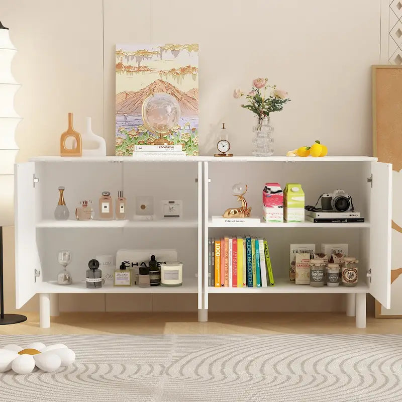 Buffet de rangement à 4 portes avec table d'appoint - 63,2" de largeur