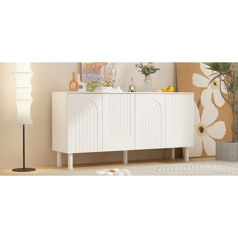 Buffet de rangement à 4 portes avec table d'appoint - 63,2" de largeur