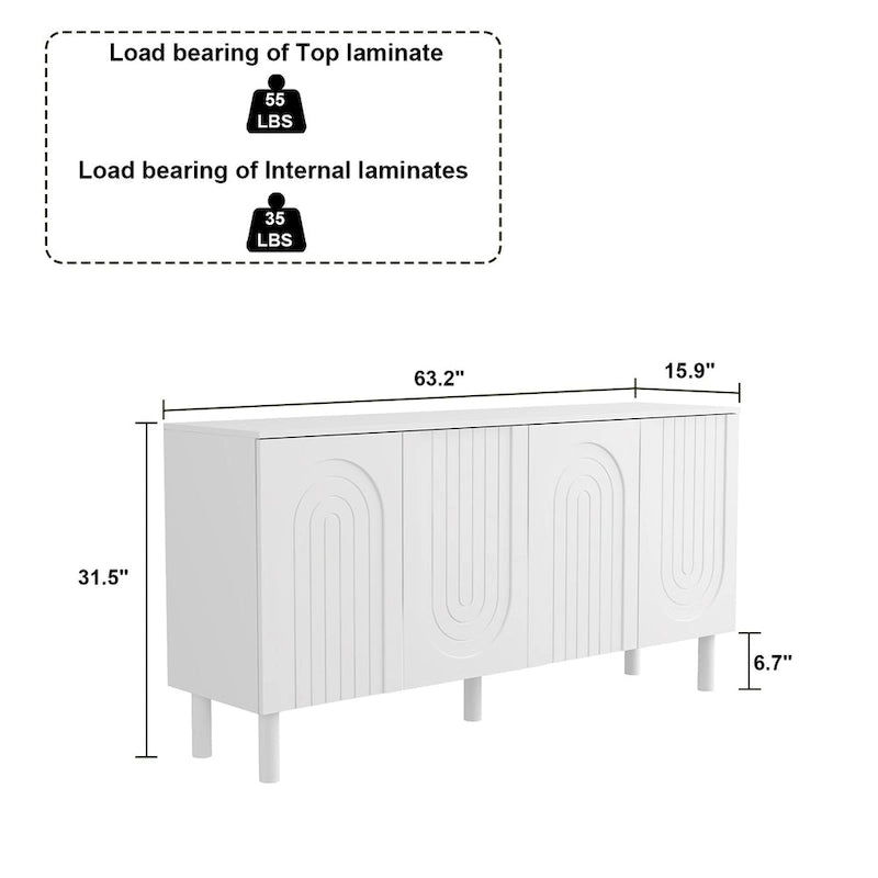 Buffet de rangement à 4 portes avec table d'appoint - 63,2" de largeur