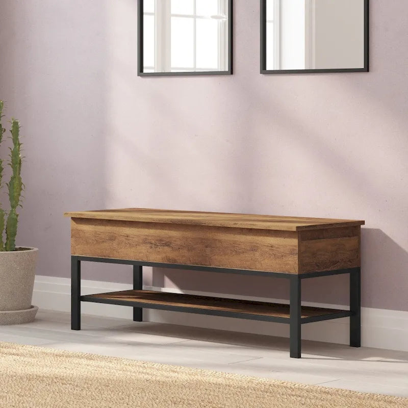 Banc de rangement d'entrée de style ferme moderne avec étagère inférieure
